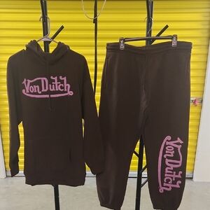 Von Dutch Brown Hoodie and Sweatpants Set